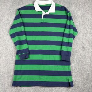 Copper Key Rugby Shirt Mens Medium Green Navy Blue Striped Long Sleeve Polo